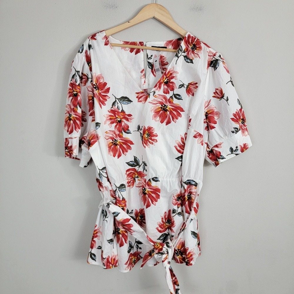 Lane Bryant Blouse Plus Size 28 Floral‎ Print Belted Top Casual Summer Colorful
